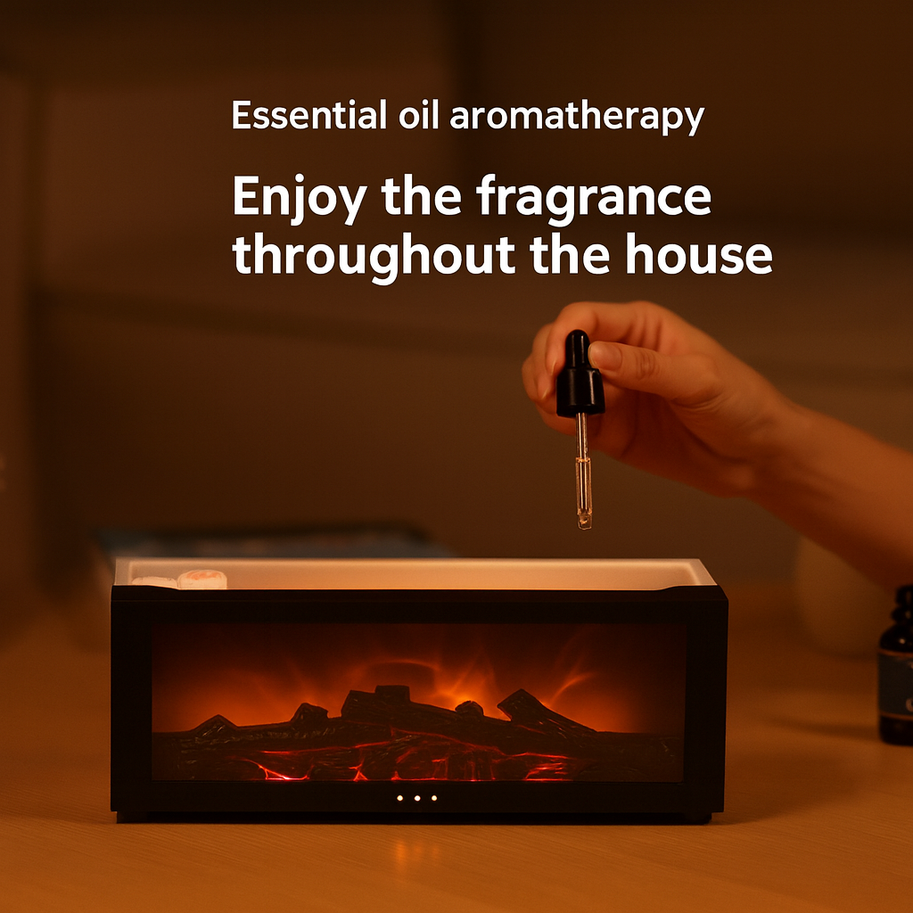 NovaVibe™ LuxeFire Aroma Diffuser – Premium Flame Effect & Essential Oil Humidifier