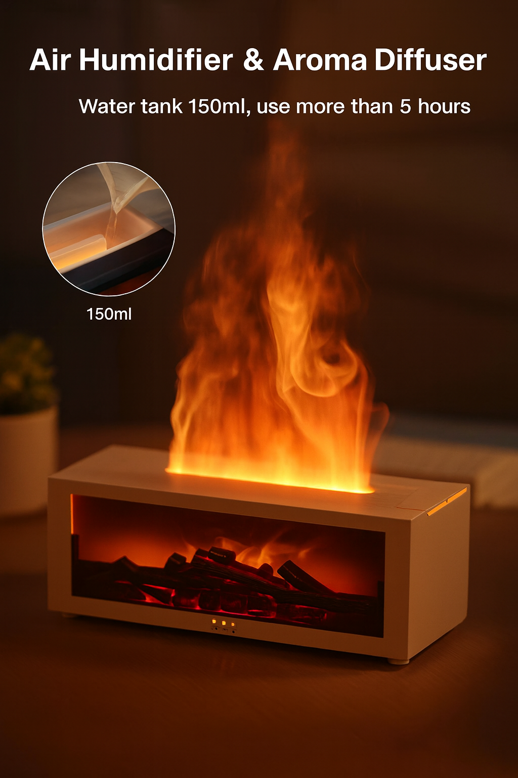 NovaVibe™ LuxeFire Aroma Diffuser – Premium Flame Effect & Essential Oil Humidifier