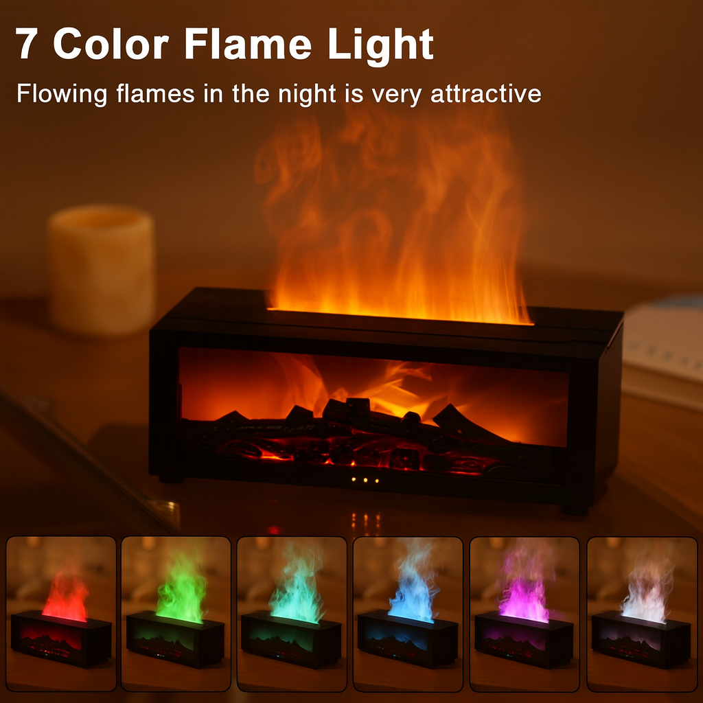 NovaVibe™ LuxeFire Aroma Diffuser – Premium Flame Effect & Essential Oil Humidifier