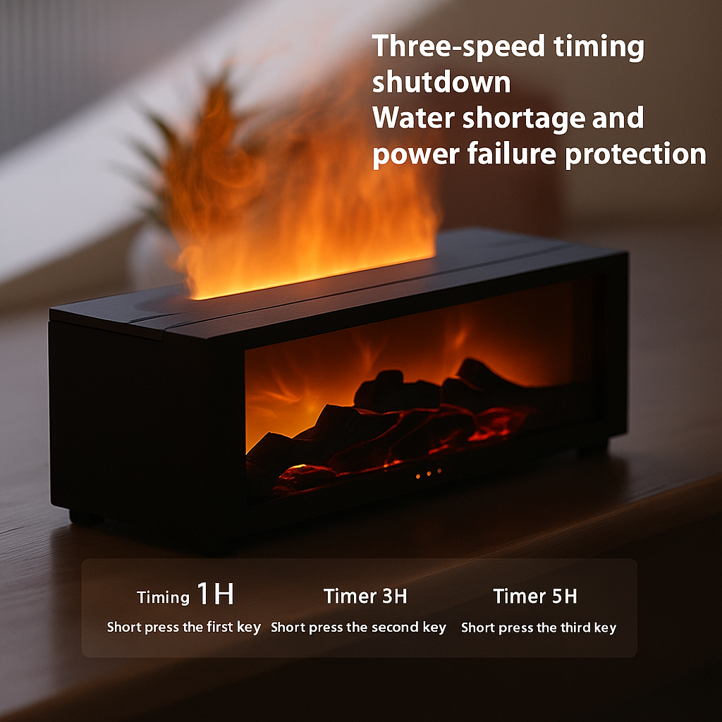 NovaVibe™ LuxeFire Aroma Diffuser – Premium Flame Effect & Essential Oil Humidifier