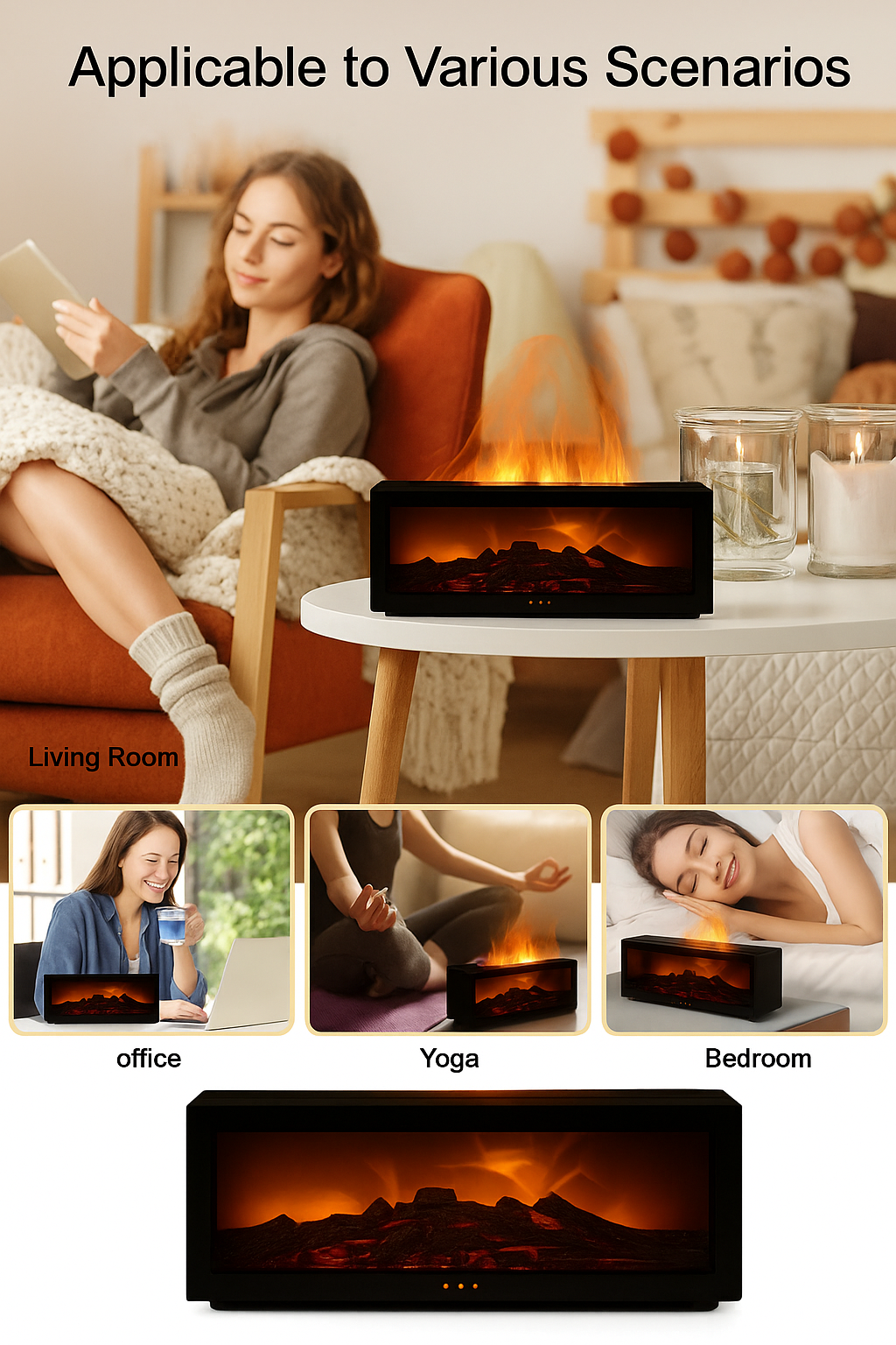 NovaVibe™ LuxeFire Aroma Diffuser – Premium Flame Effect & Essential Oil Humidifier