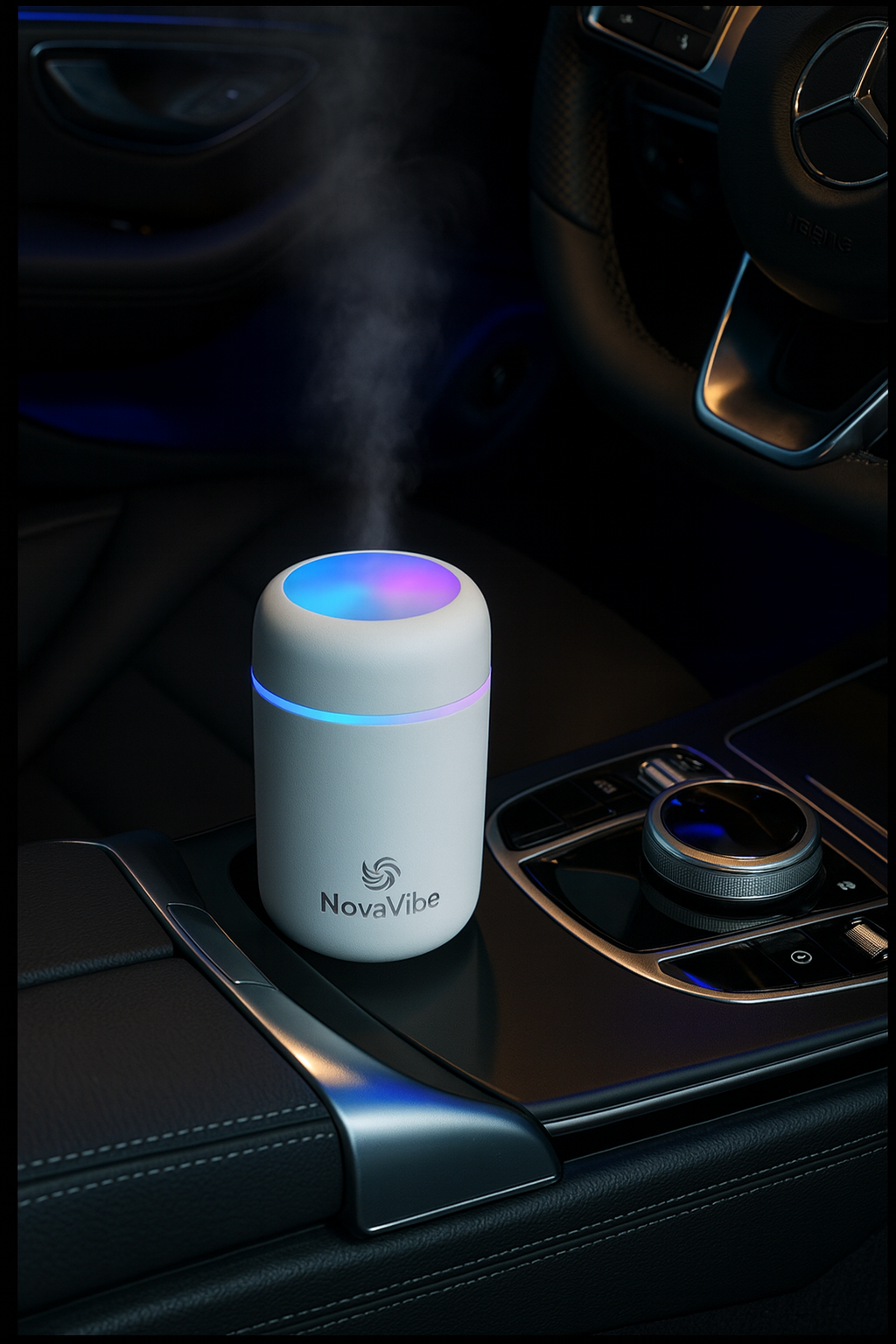 NovaVibe™ Car Air Purifying Humidifier – USB Aromatherapy Mist & LED Light