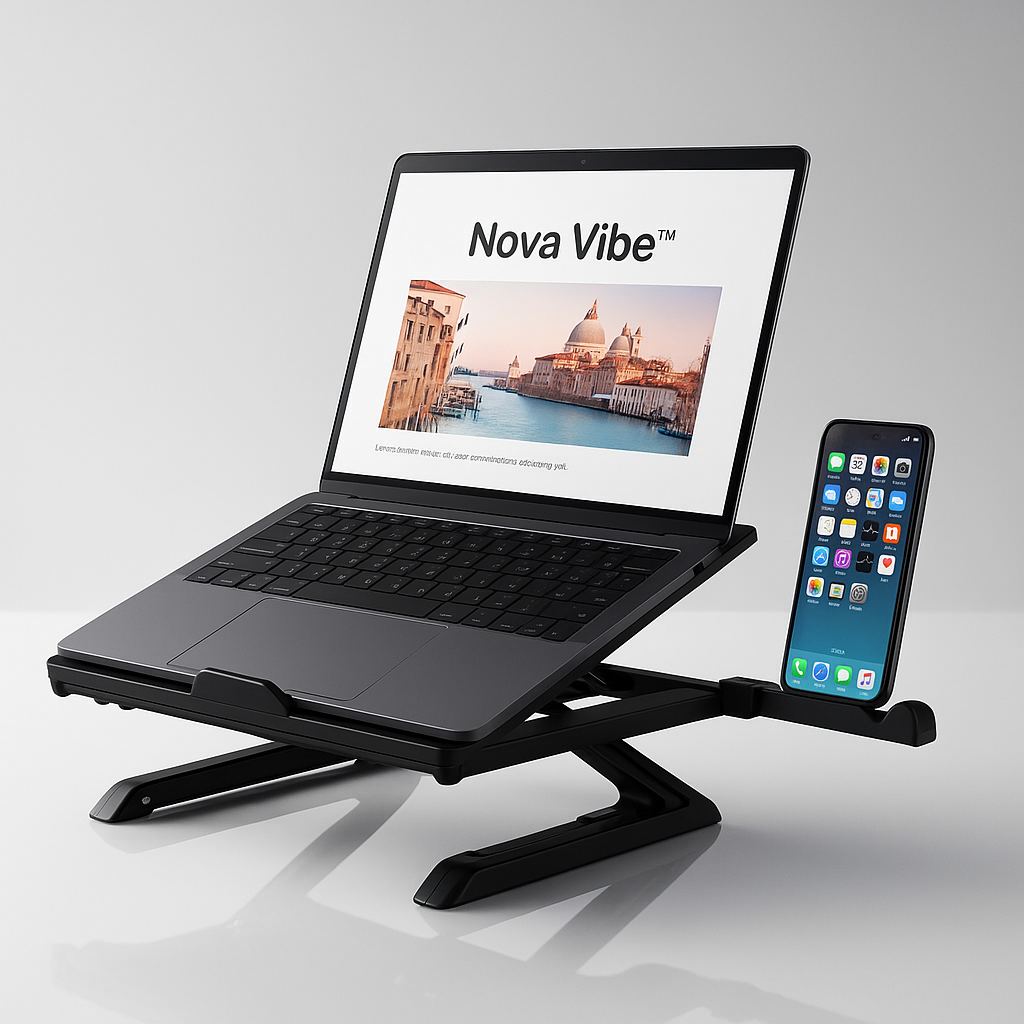 NovaVibe™ ElevatePro™ – Adjustable Foldable Laptop Stand for Desk & Home Office