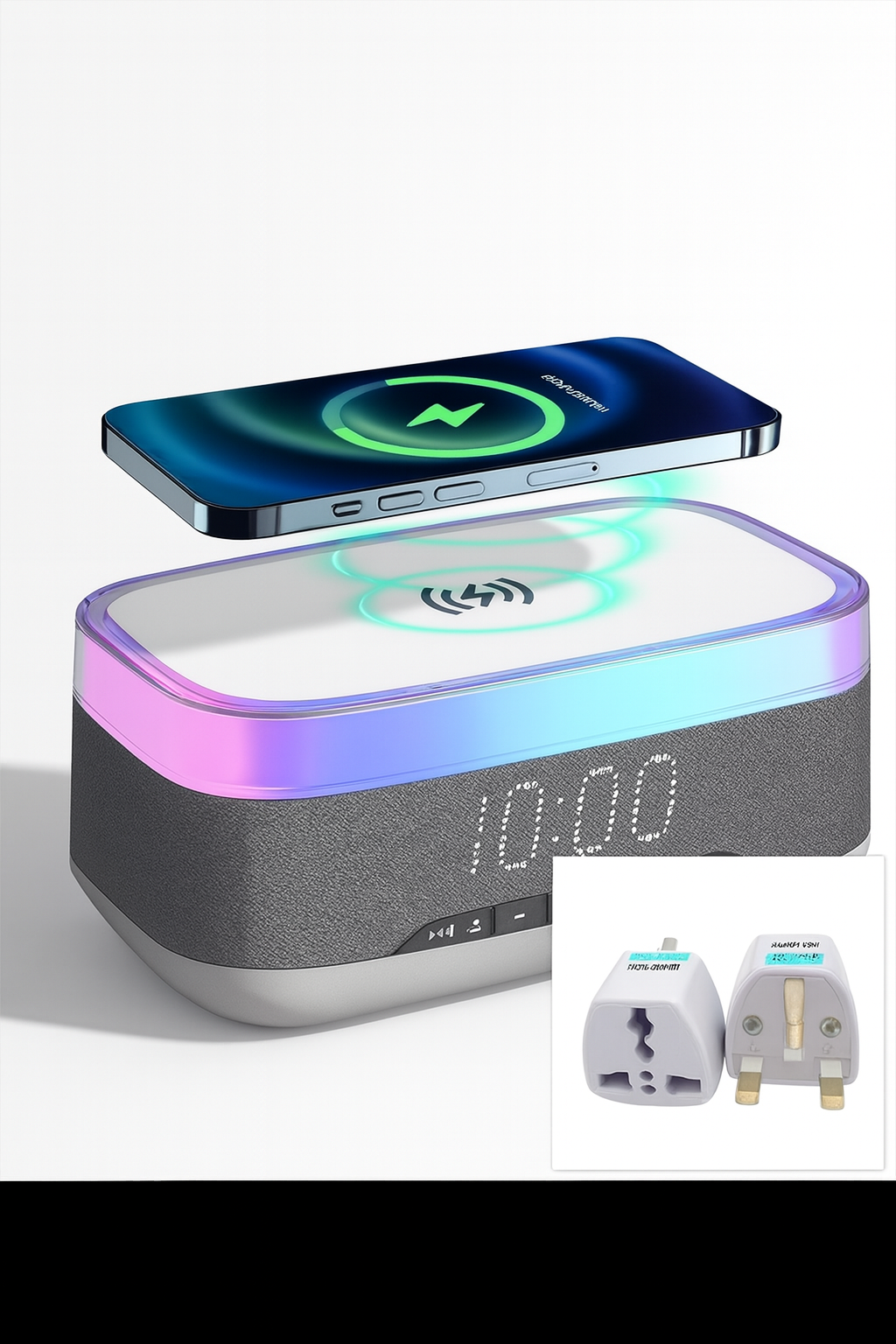NovaVibe™ SmartGlow™ 4-in-1 Clock – Wireless Charger, Speaker & LED Mood Light