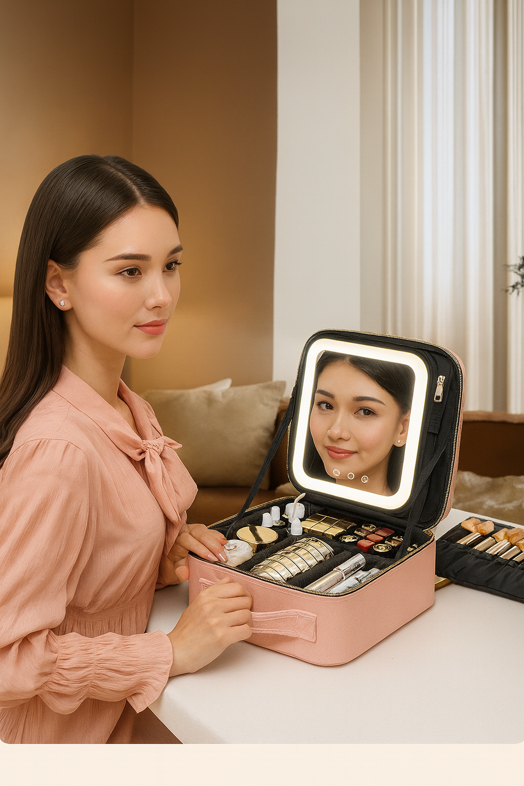 NovaVibe™ Portable LED Makeup Storage Bag with HD Mirror