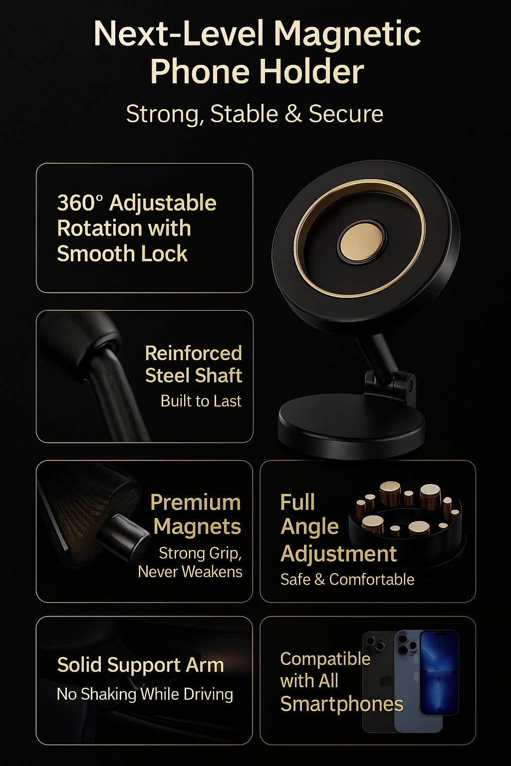 NovaVibe™ Magnetic Foldable Car Phone Mount – Premium All-Metal Design