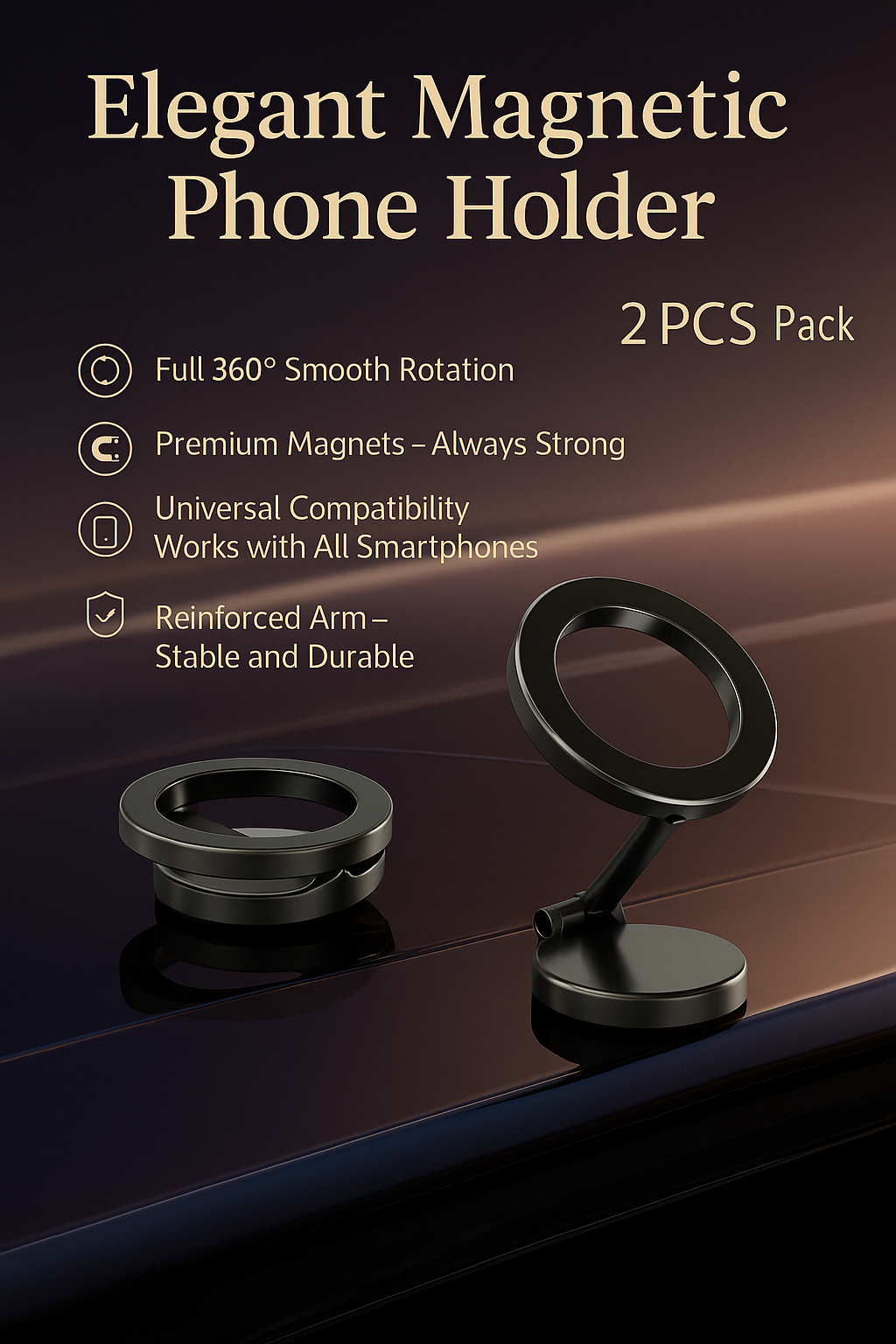 NovaVibe™ Magnetic Foldable Car Phone Mount – Premium All-Metal Design