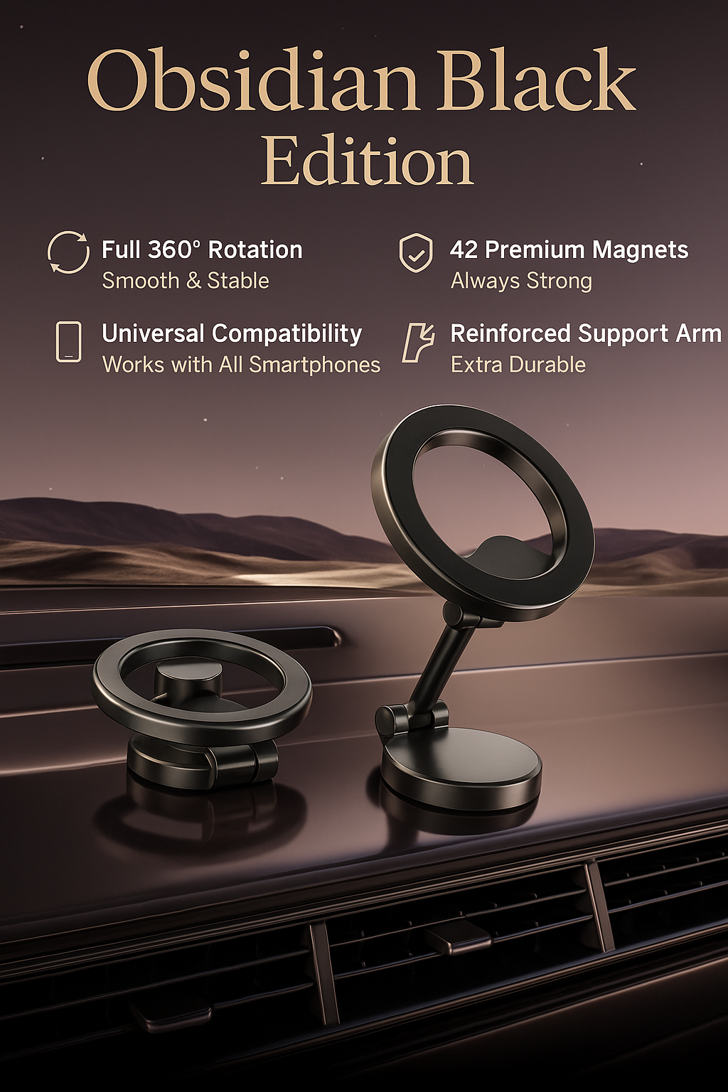 NovaVibe™ Magnetic Foldable Car Phone Mount – Premium All-Metal Design