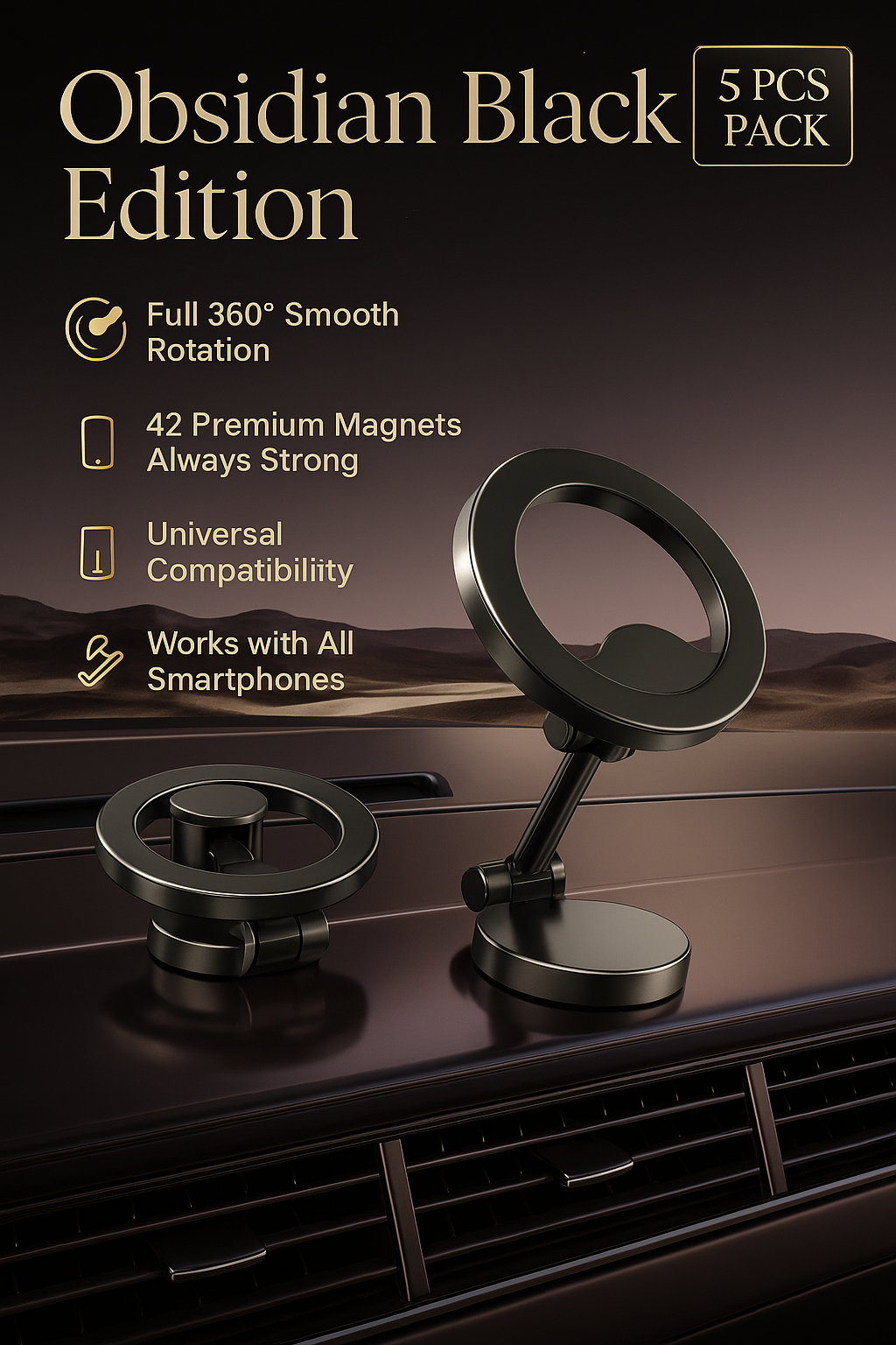 NovaVibe™ Magnetic Foldable Car Phone Mount – Premium All-Metal Design