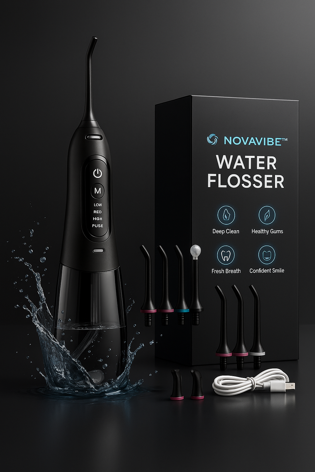 NovaVibe™ HydroPulse Pro™ – 6-in-1 Smart Water Flosser