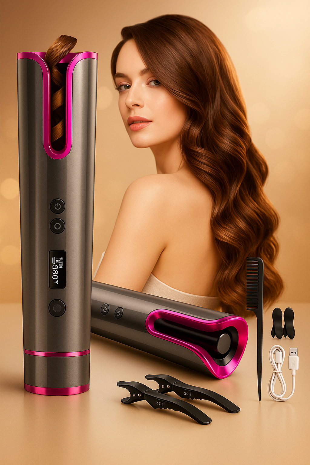 NovaVibe™ Cordless Automatic Hair Curler – Wireless Ceramic Curling Wand