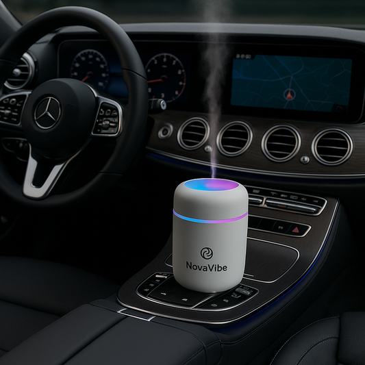NovaVibe™ Car Air Purifying Humidifier – USB Aromatherapy Mist & LED Light