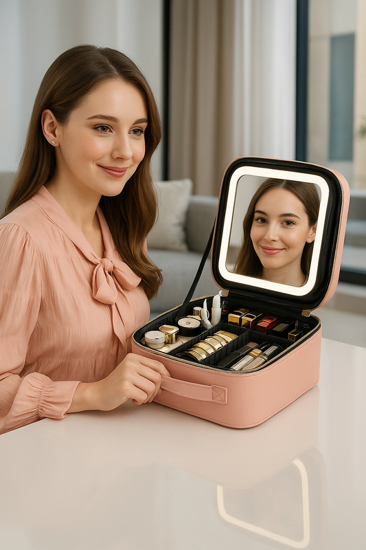 NovaVibe™ Portable LED Makeup Storage Bag with HD Mirror