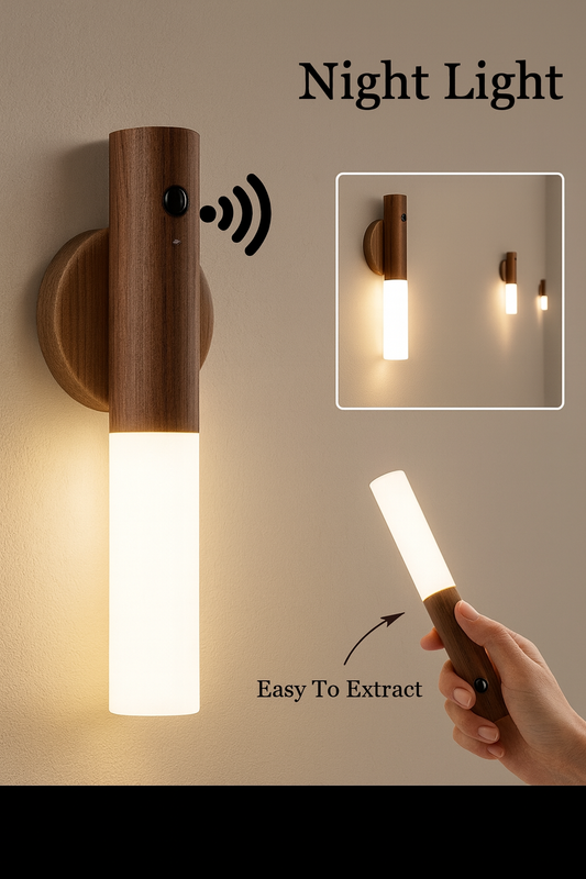 NovaVibe™ Smart Motion Sensor Night Light – Wireless Wooden Wall Lamp