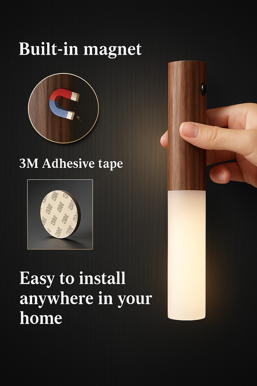 NovaVibe™ Smart Motion Sensor Night Light – Wireless Wooden Wall Lamp