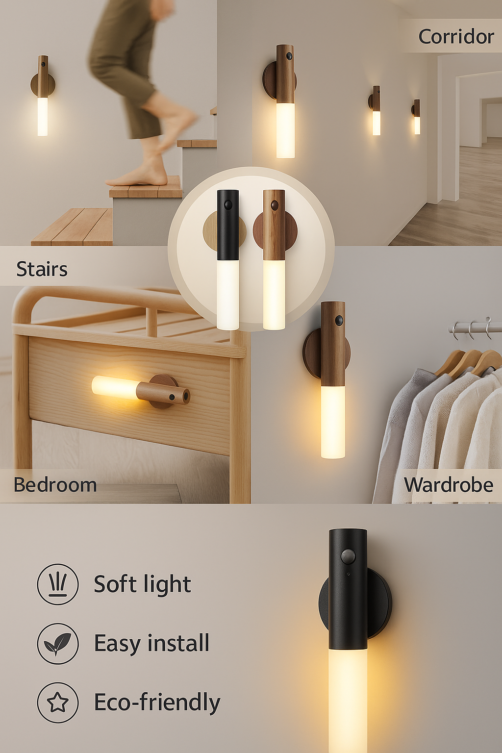 NovaVibe™ Smart Motion Sensor Night Light – Wireless Wooden Wall Lamp