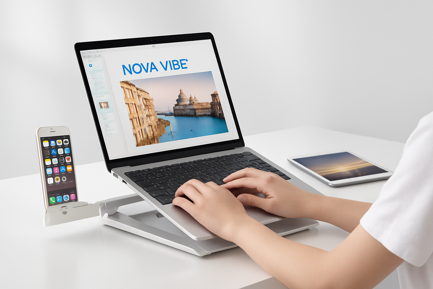 NovaVibe™ ElevatePro™ – Adjustable Foldable Laptop Stand for Desk & Home Office