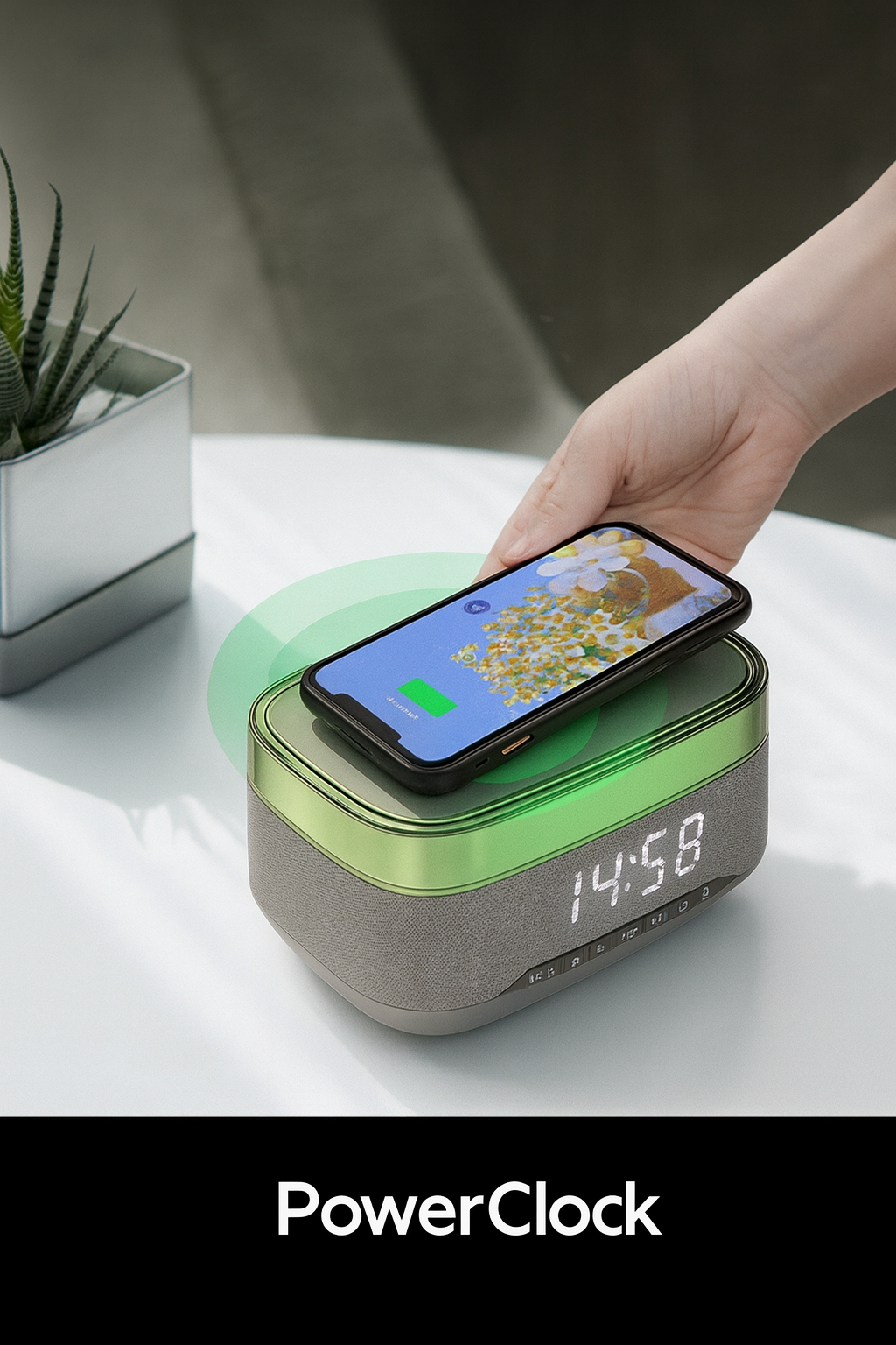 NovaVibe™ SmartGlow™ 4-in-1 Clock – Wireless Charger, Speaker & LED Mood Light